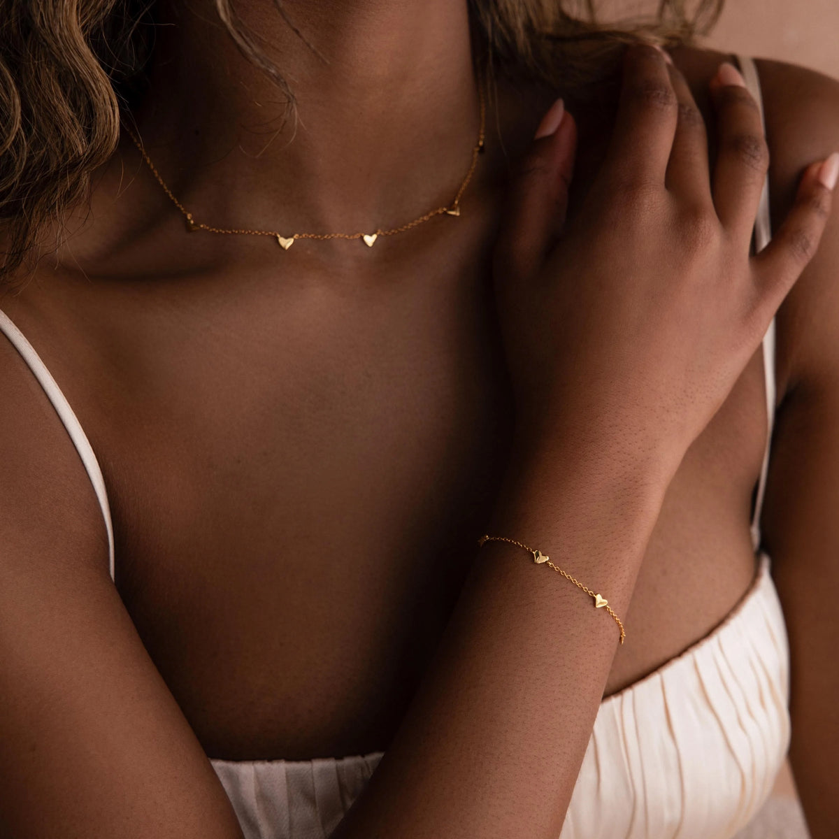 Heart Station Bracelet Silver 18K Gold Plated