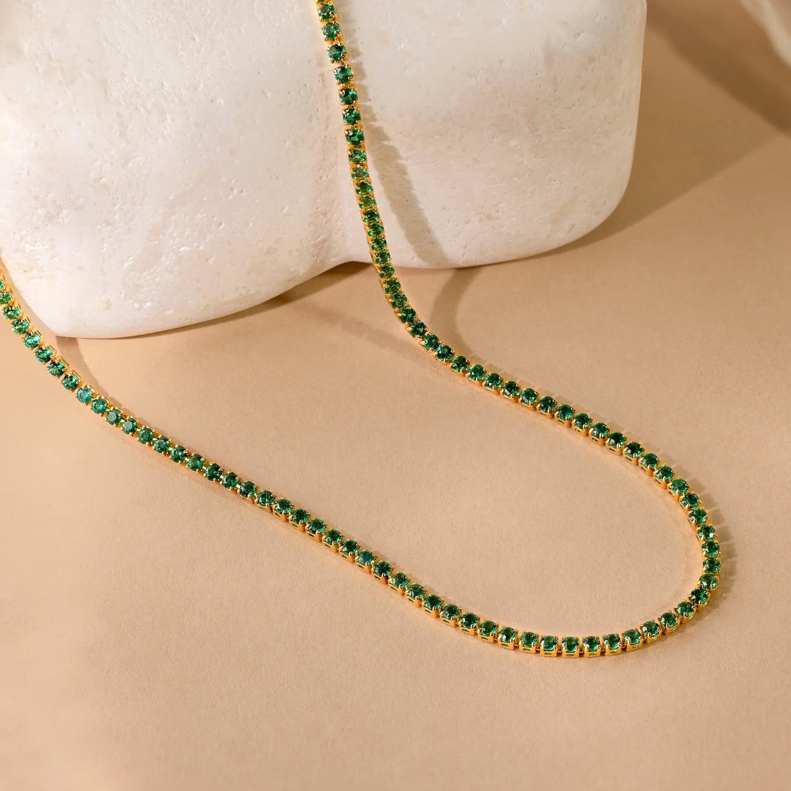 Emerald Tennis Choker Necklace Silver 18K Gold Plated