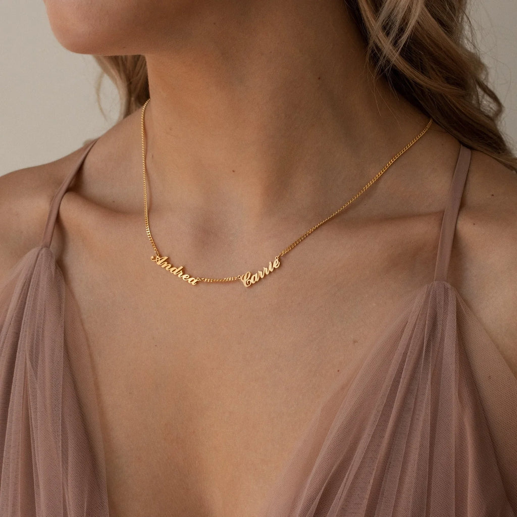 Carrie Multiple Name Curb Chain Necklace Silver 18K Gold Plated