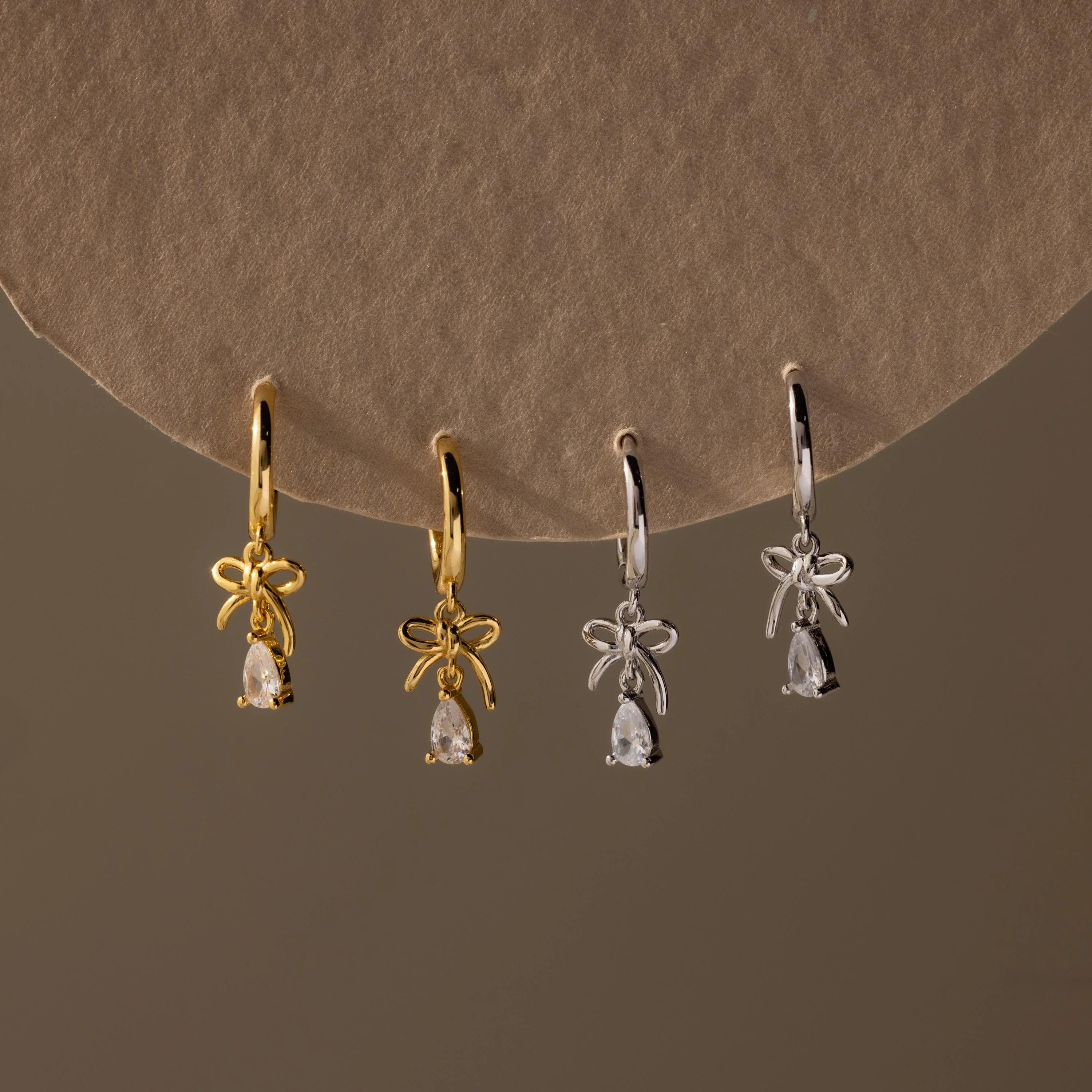 Diamond Teardrop Bow Charm Hoops Silver 18K Gold Plated