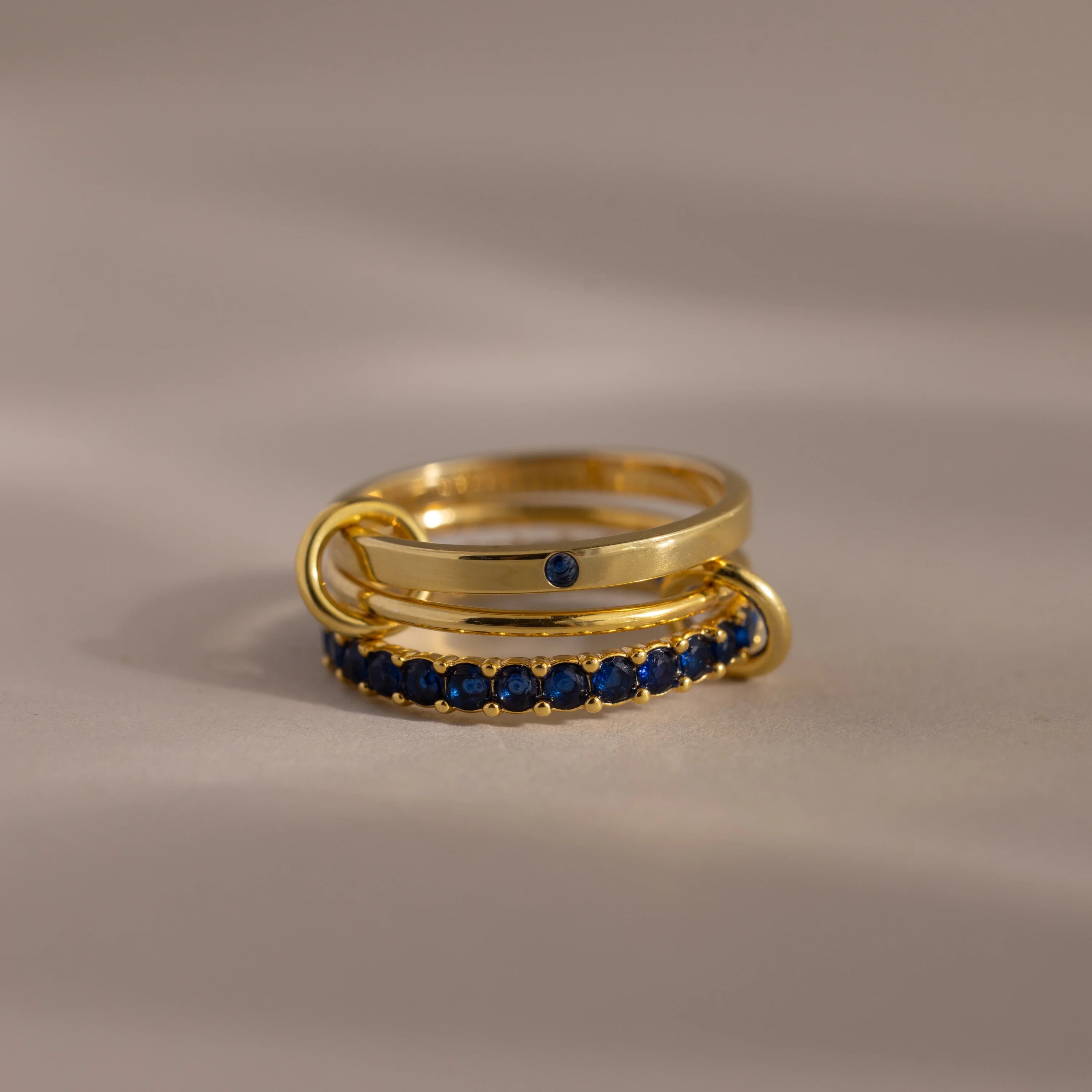 Eternity Band Triple Linked Sapphire Ring Set Silver 18K Gold Plated