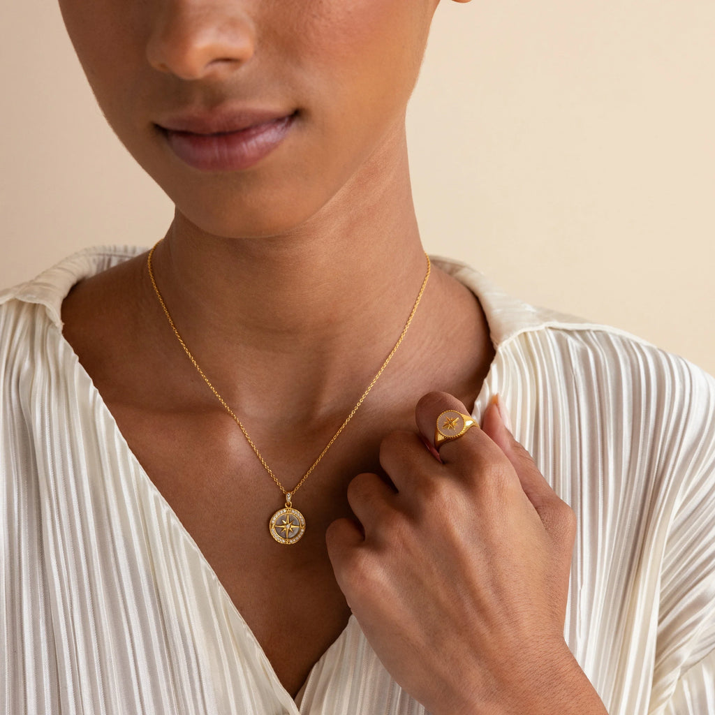 North Star Signet Ring Silver 18K Gold Plated