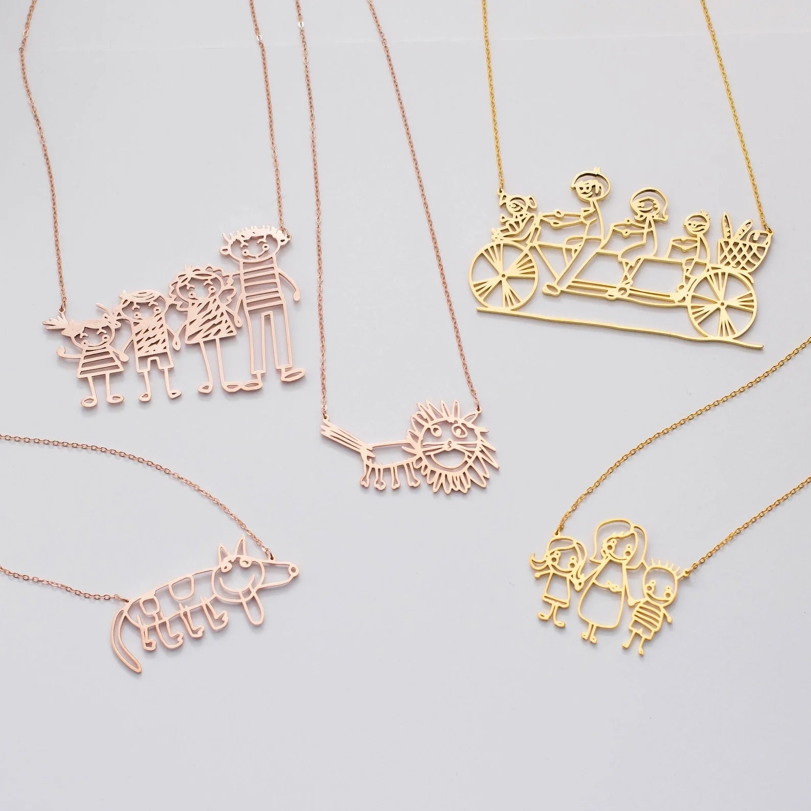 Kids Drawing Necklace Silver 18K Gold Plated