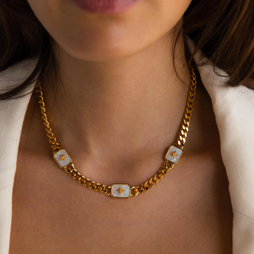 North Star Opal Trio Necklace Silver 18K Gold Plated