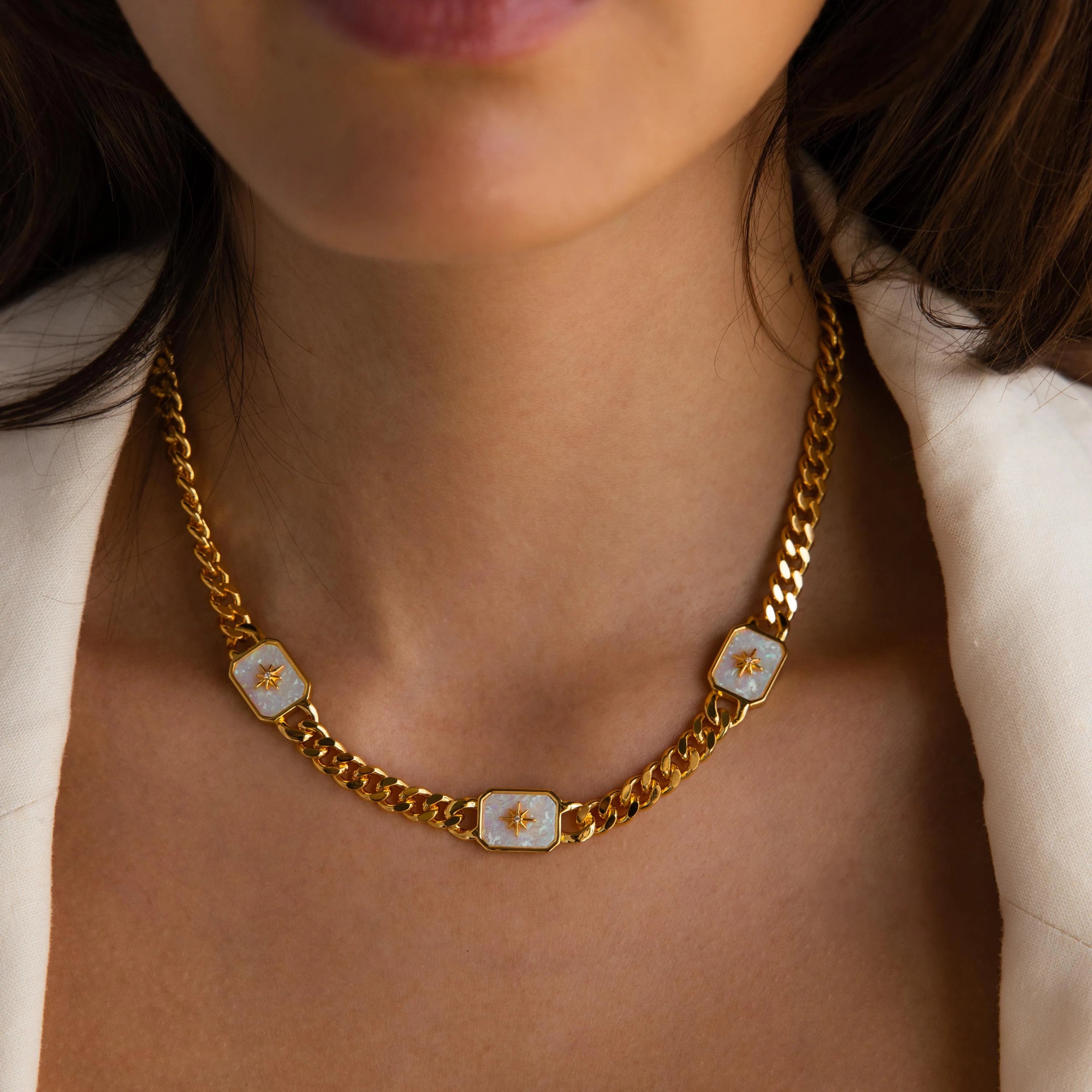 North Star Opal Trio Necklace Silver 18K Gold Plated