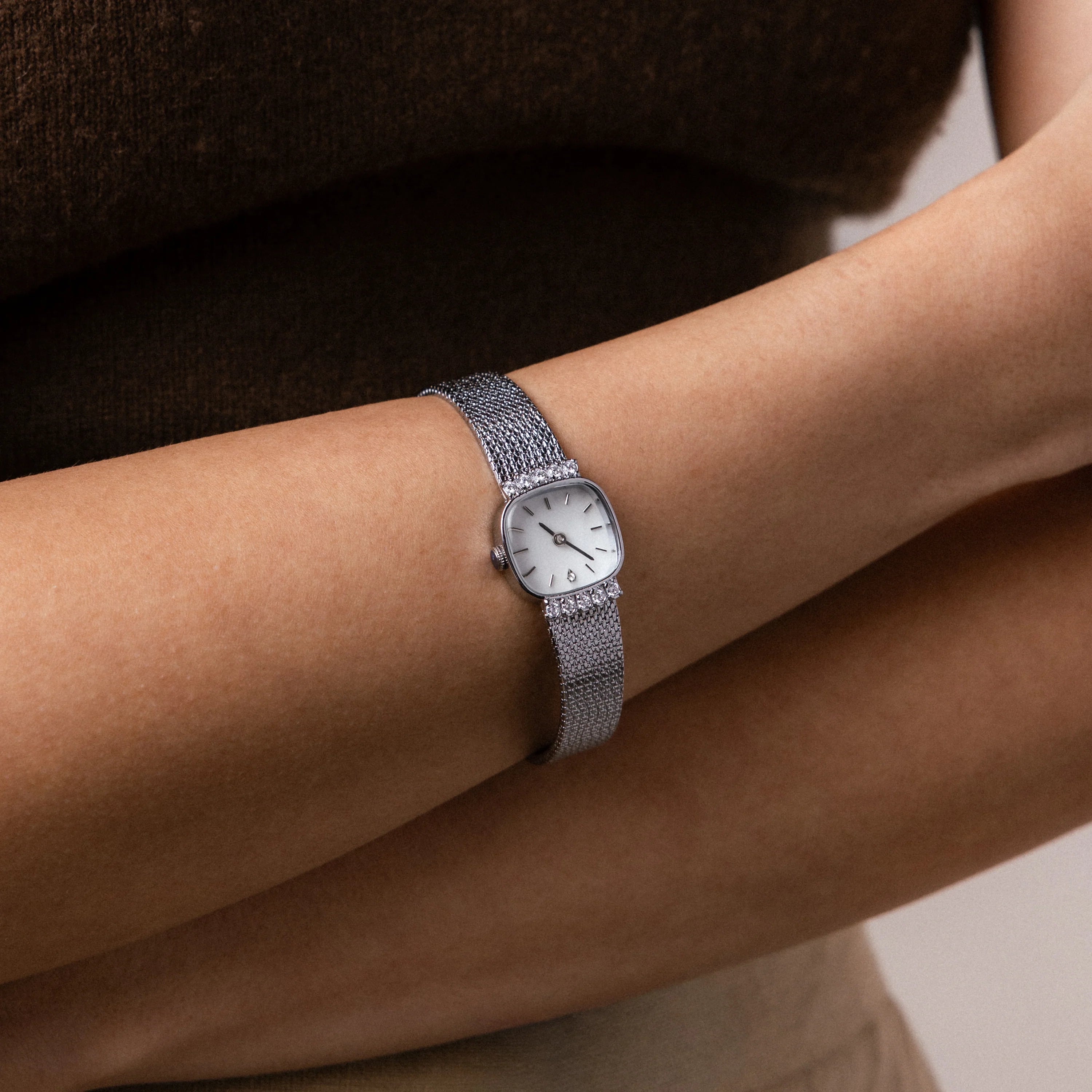 Luxe Square Timepiece Silver 18K Gold Plated