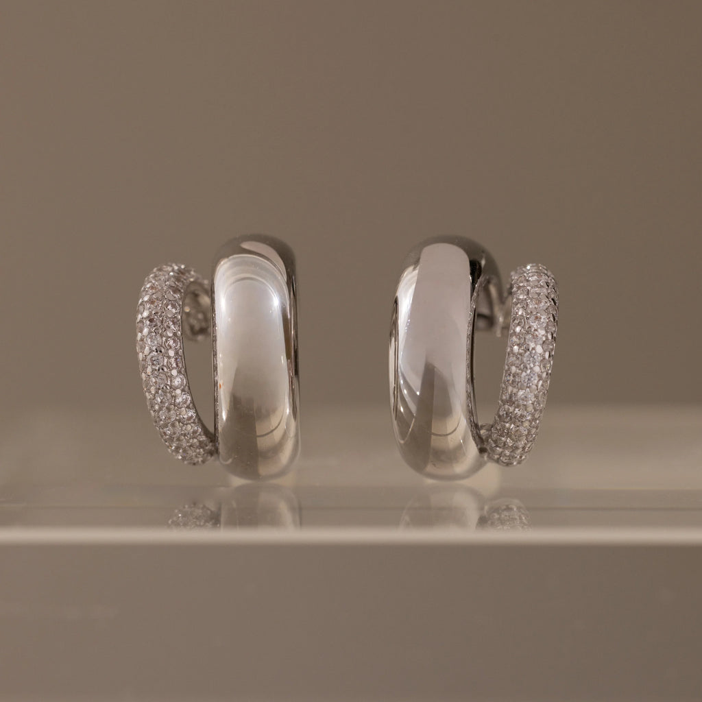 Duo Pave Dome Studs Silver 18K Gold Plated