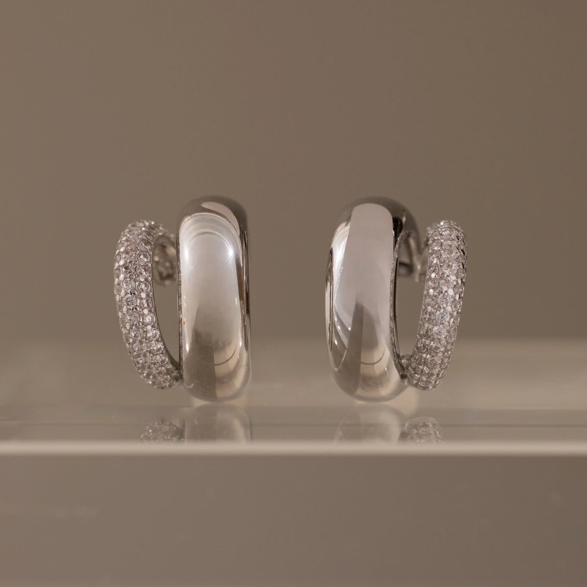 Duo Pave Dome Studs Silver 18K Gold Plated