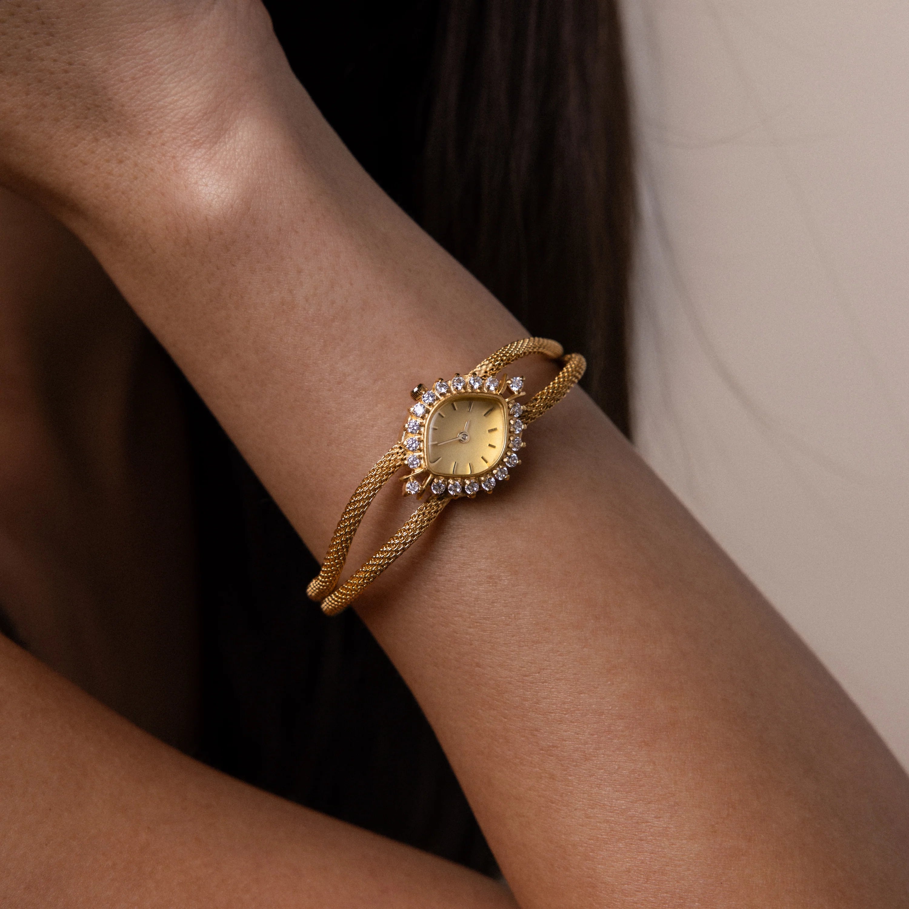 Duo Chain Diamond Timepiece Silver 18K Gold Plated