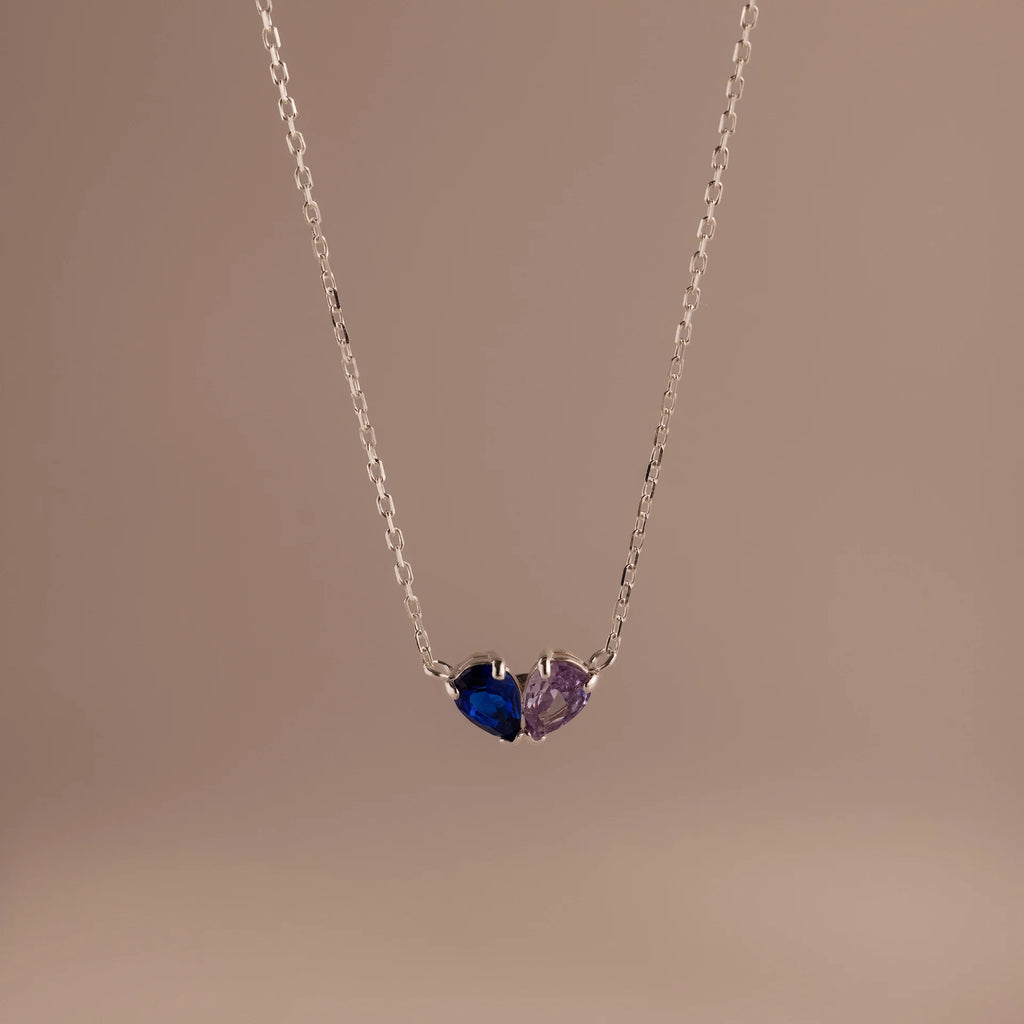 Toi et Moi Teardrop Heart Necklace  Silver 18K Gold Plated