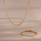 3-Prong Diamond Tennis Necklace & Bracelet Set Silver 18K Gold Plated
