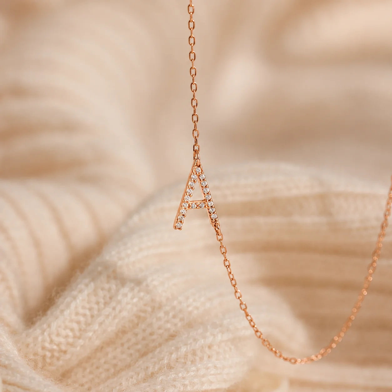 Mini Pave Sideways Initial Necklace