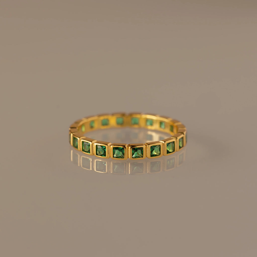 Eternity Bezel Emerald Ring Silver 18K Gold Plated
