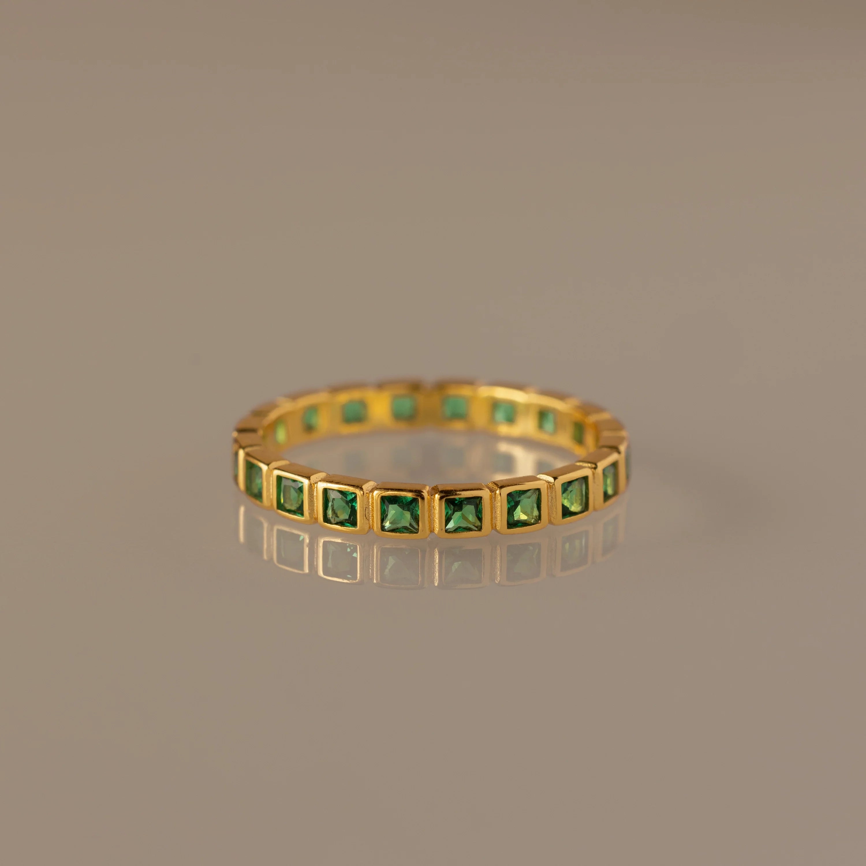 Eternity Bezel Emerald Ring Silver 18K Gold Plated