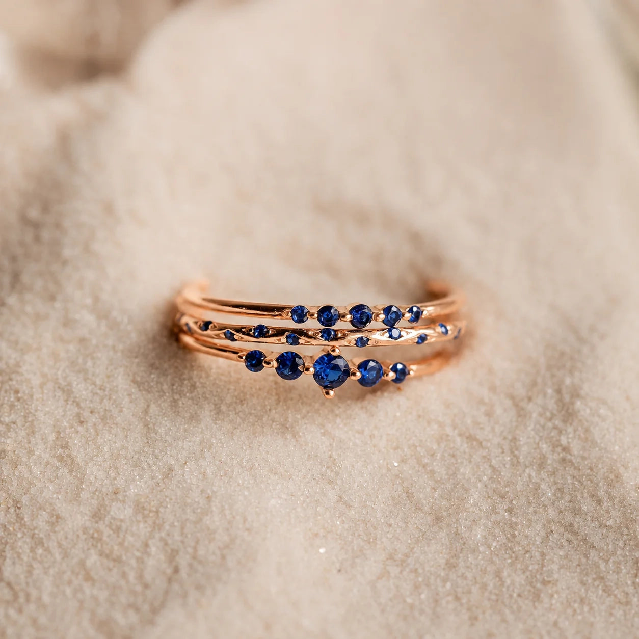 Sapphire Stacking Ring Set: Ocean-Inspired Elegance