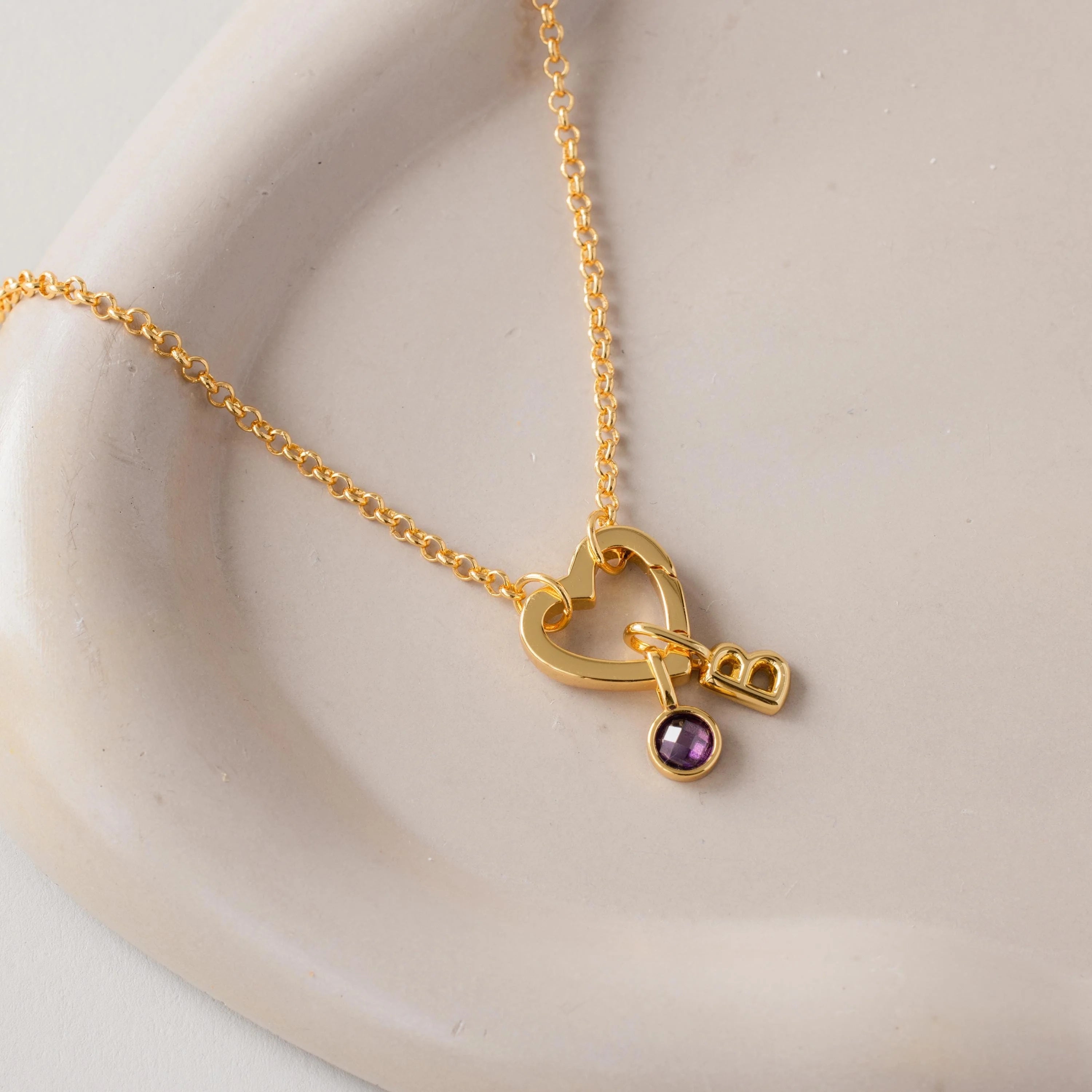 Rolo Heart Clasp Necklace Silver 18K Gold Plated