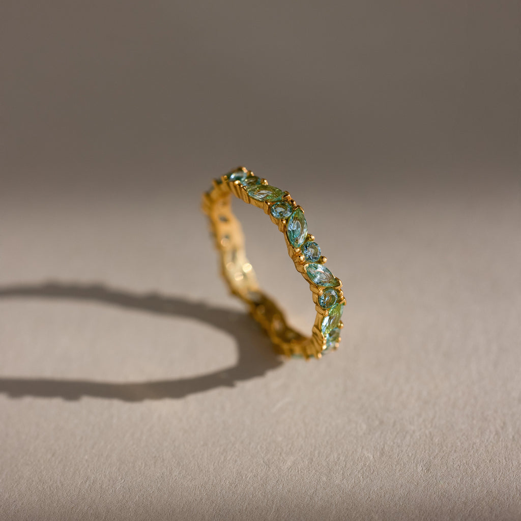 Staggered Marquise Aquamarine Ring Silver 18K Gold Plated