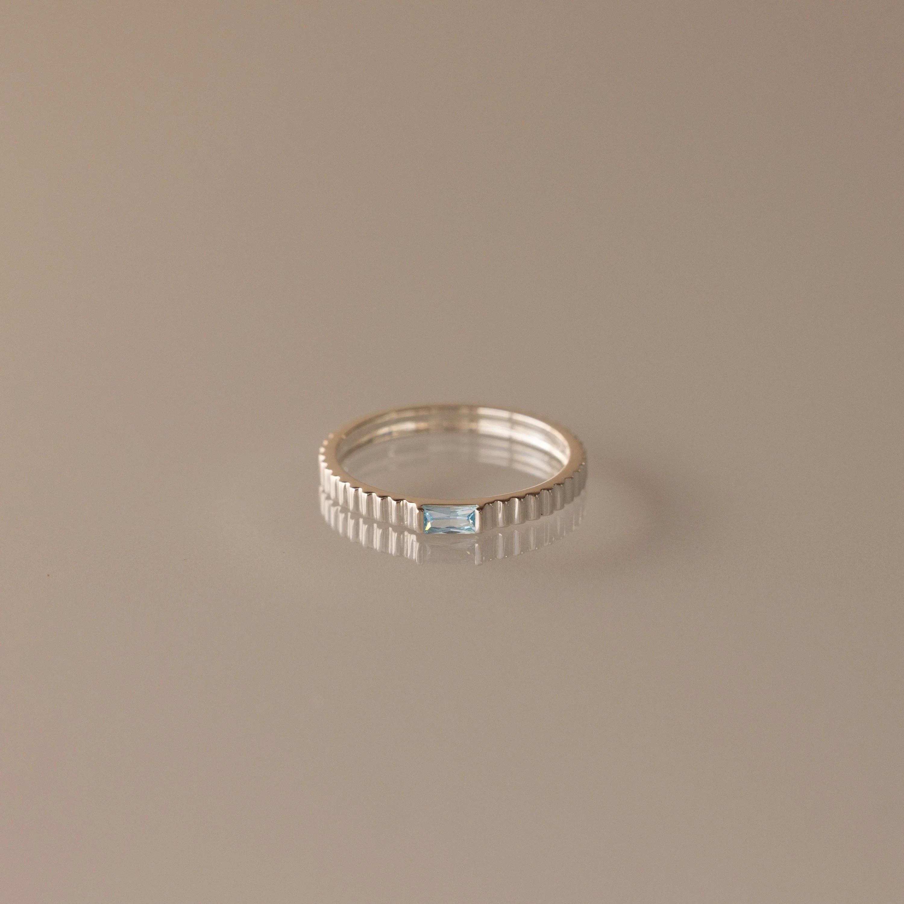 Ribbed Aquamarin Ring Silver 18K Gold Plated