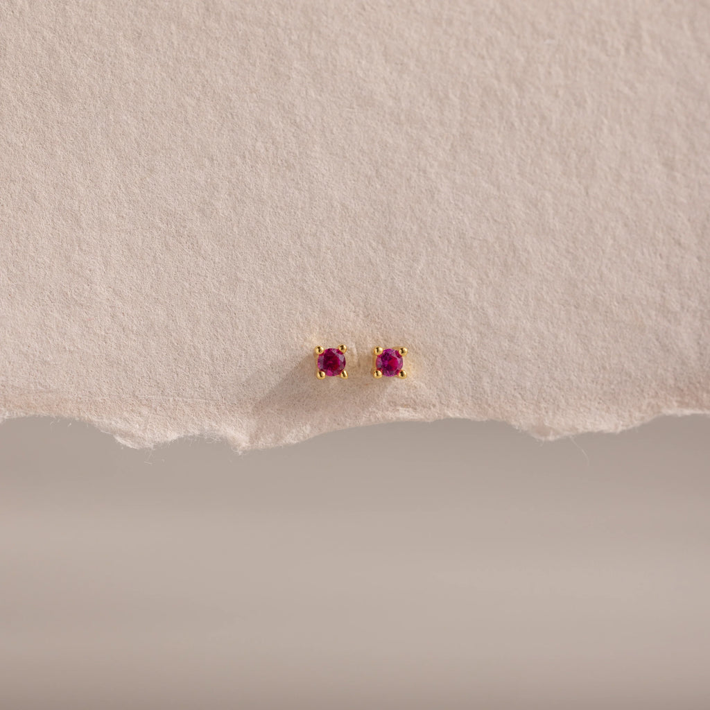 Dainty Birthstone Flatback Studs Silver 18K Gold Plated