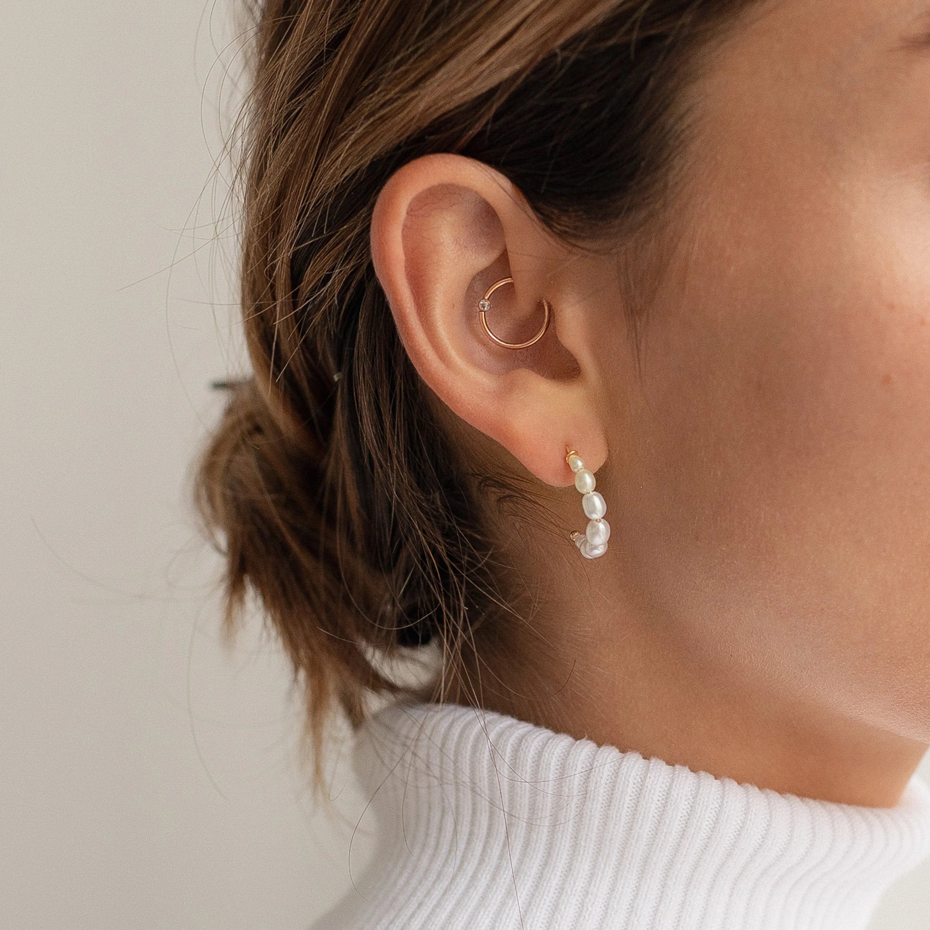 Freshwater Pearl Hoops Silver 18K Gold Plated