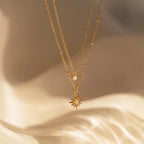 Opal Star Duo Necklace  Silver 18K Gold Plated
