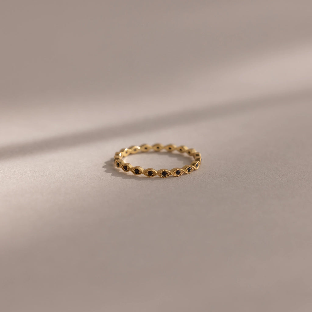 Dainty Marquise Onyx Ring Silver 18K Gold Plated