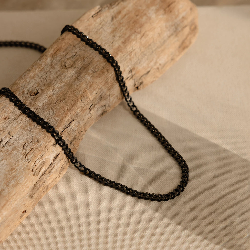 Men's Black Curb Chain Silver 18K Gold Plated