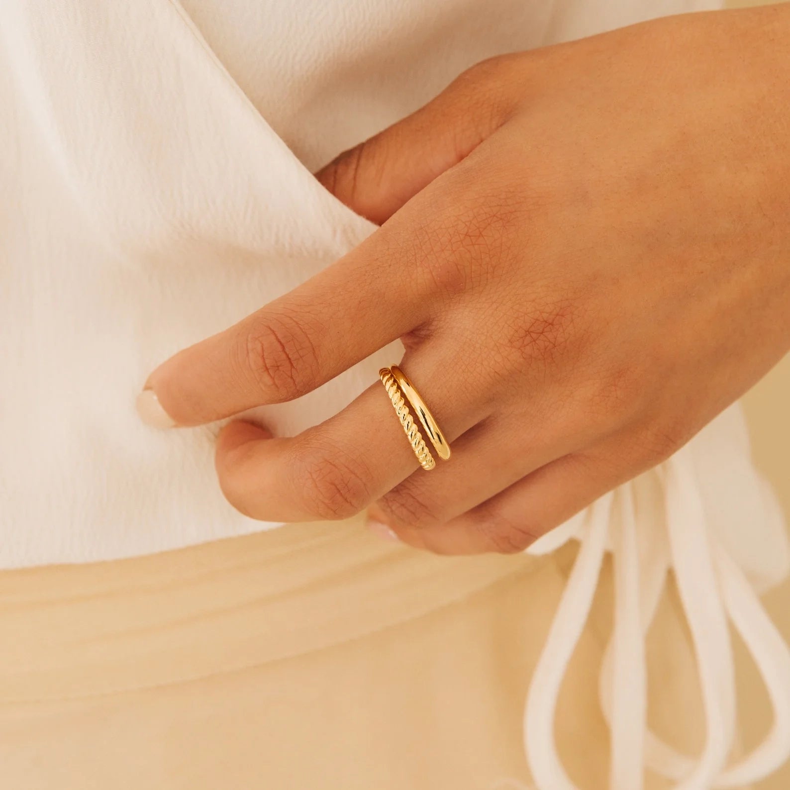 Twisted Band Duo Ring in Silver 18K Gold Plated