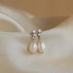 Diamond Pearl Drop Earrings Silver 18K Gold Plated