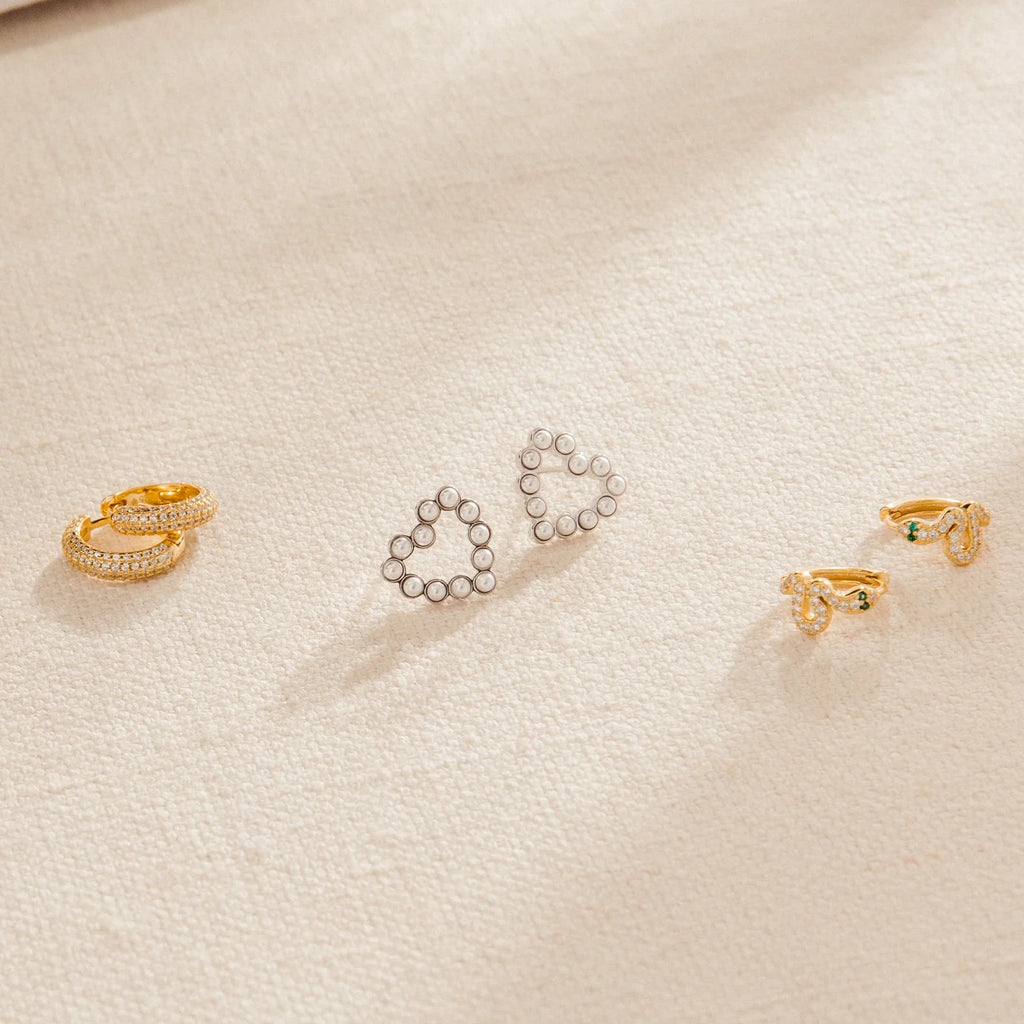 Pearl Heart Studs Silver 18K Gold Plated