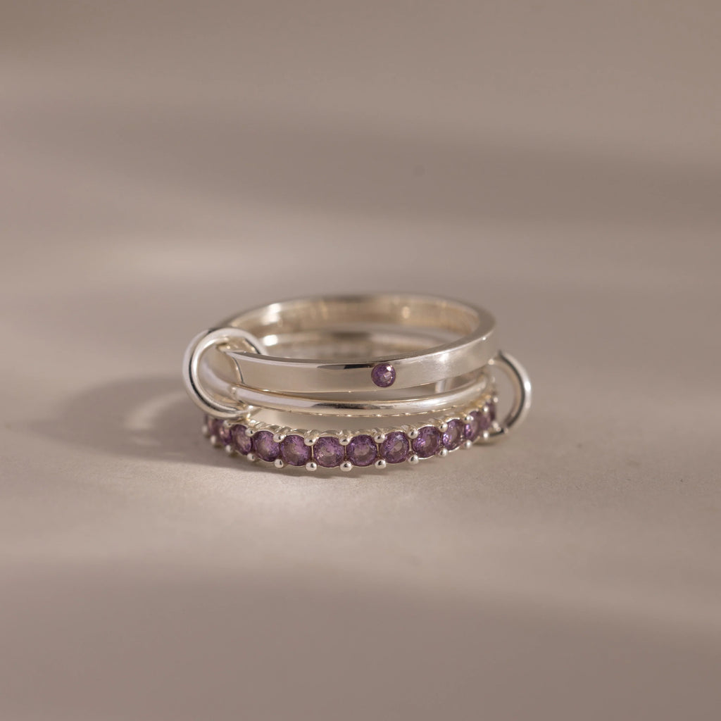 Triple Linked Alexandrite Ring Set Silver 18K Gold Plated