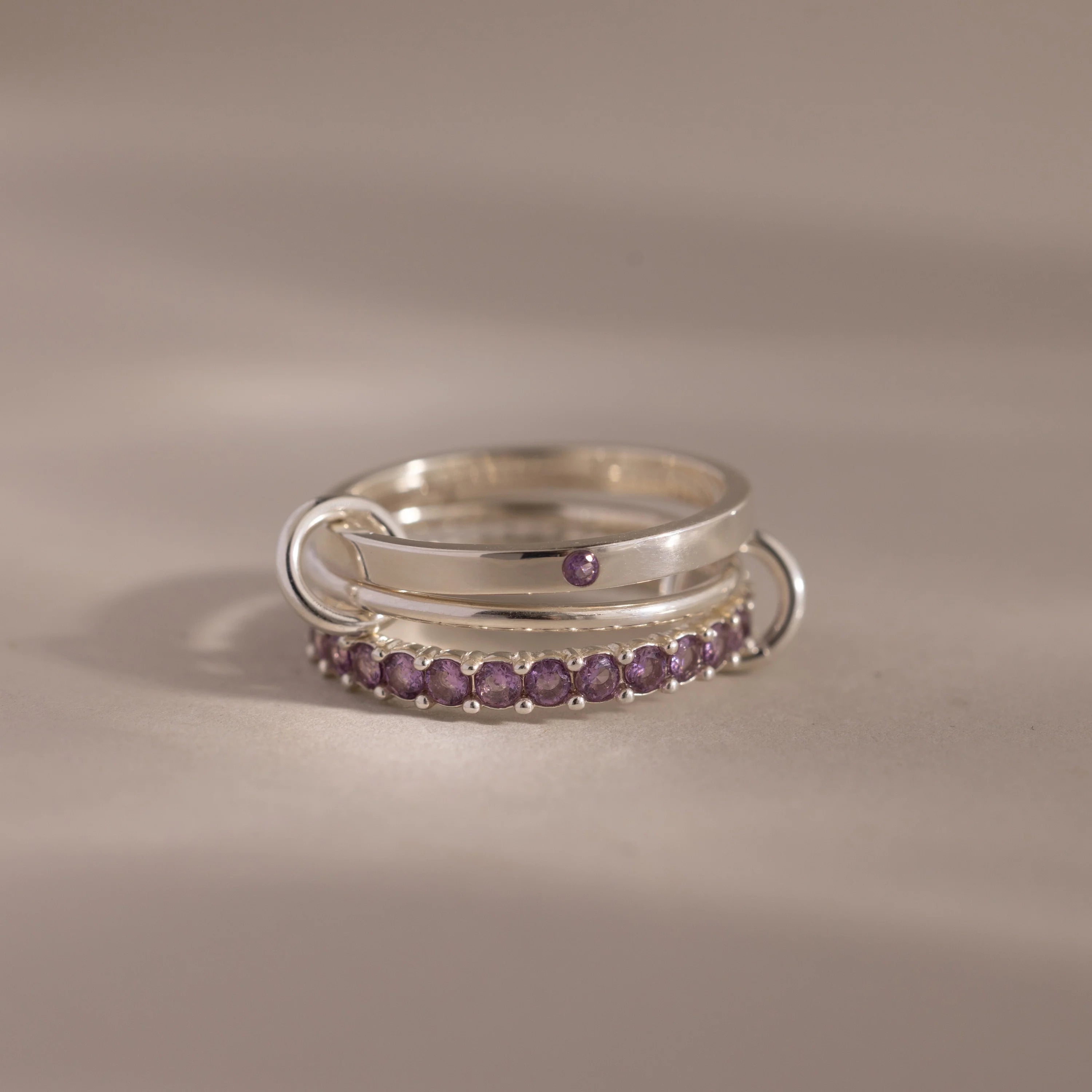 Triple Linked Alexandrite Ring Set Silver 18K Gold Plated