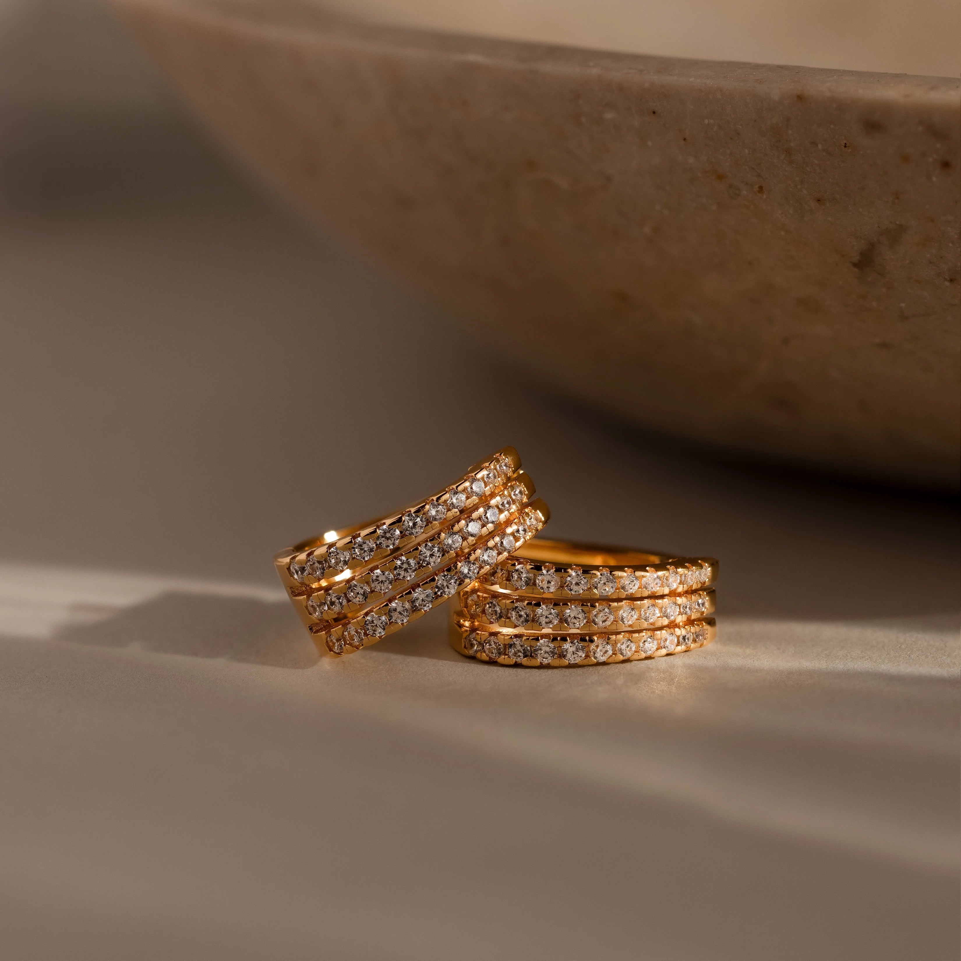 Diamonds Pave Trio Hoops Silver 18K Gold Plated