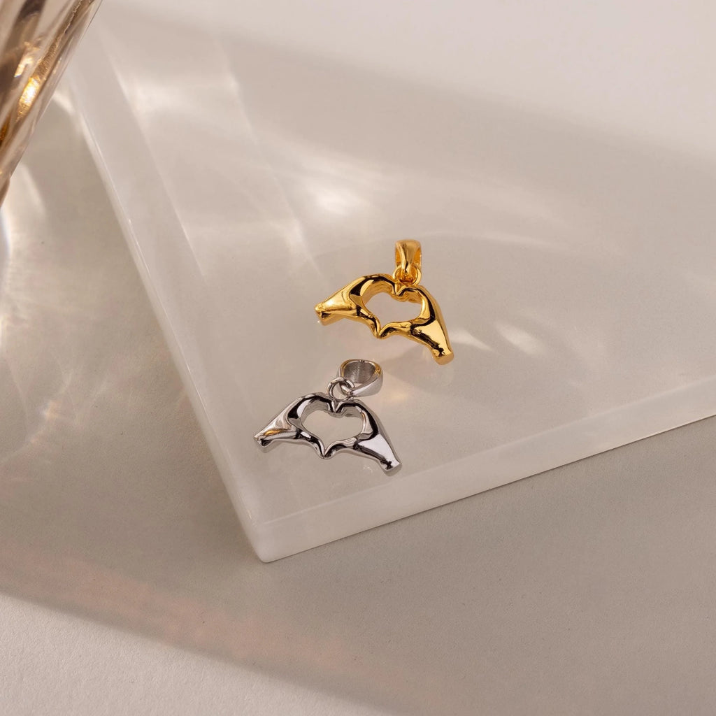 Heart Hand Charm Silver 18K Gold Plated