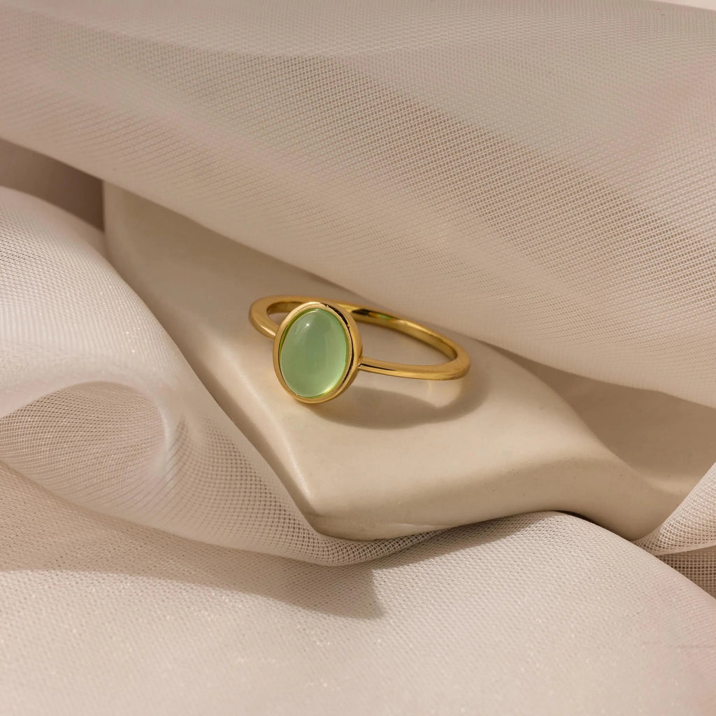 Jade Oval Ring Silver 18K Gold Plated