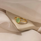Jade Oval Ring Silver 18K Gold Plated