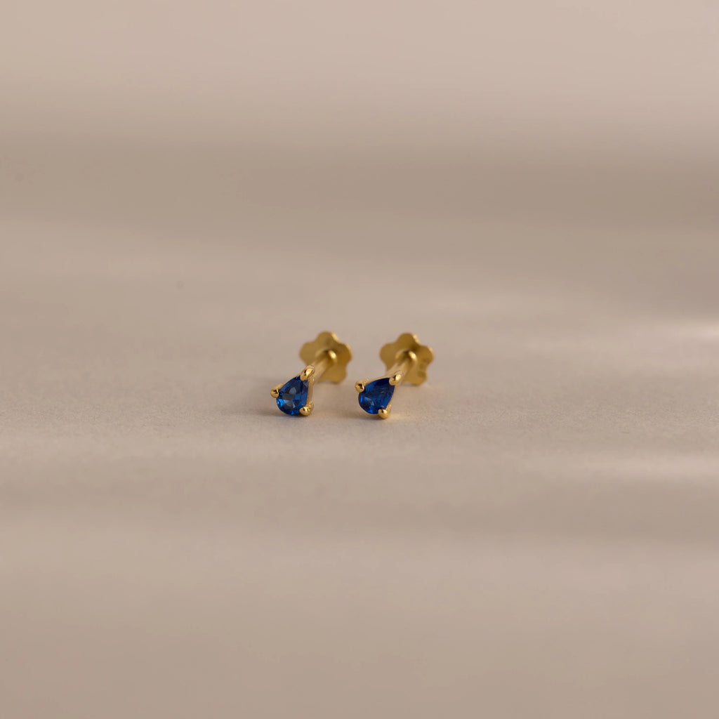 Teardrop Sapphire Flatback Studs Silver 18K Gold Plated