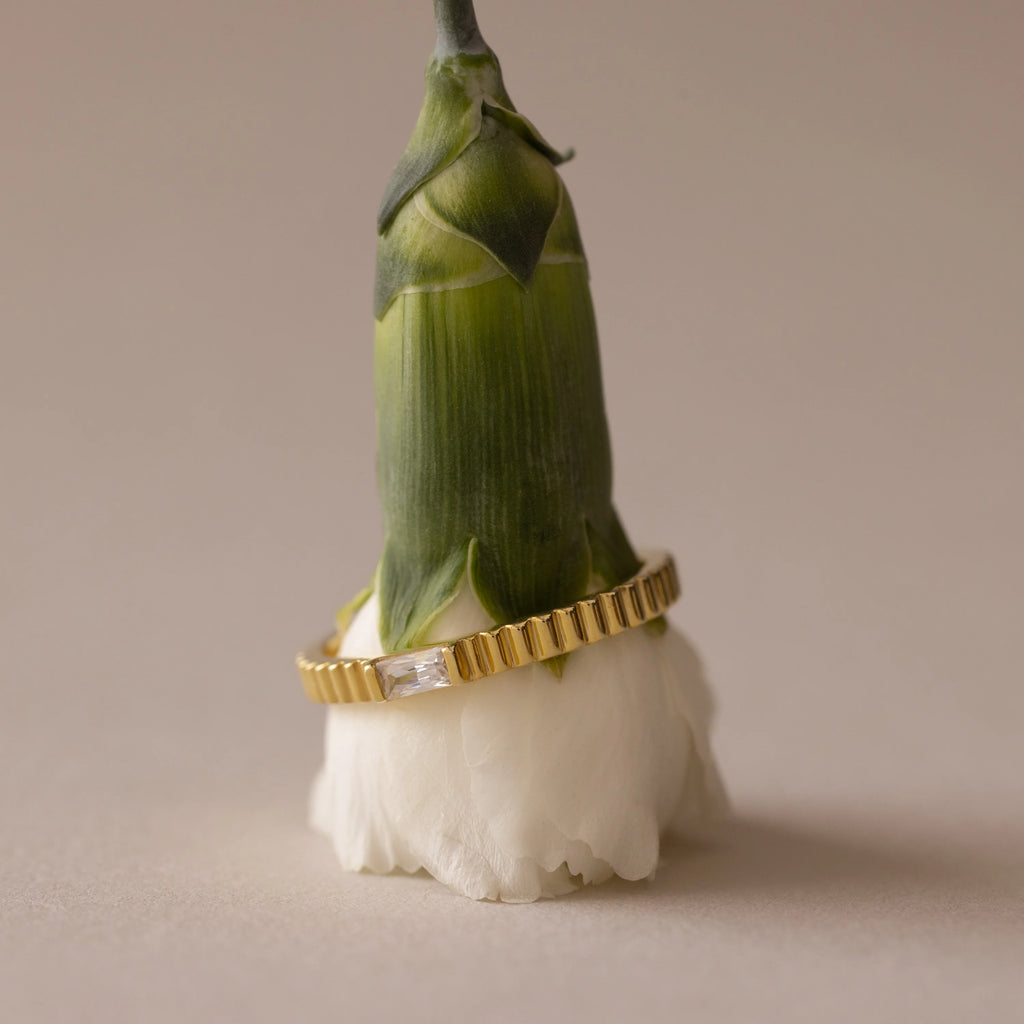 Onyx Ribbed Ring Silver 18K Gold Plated