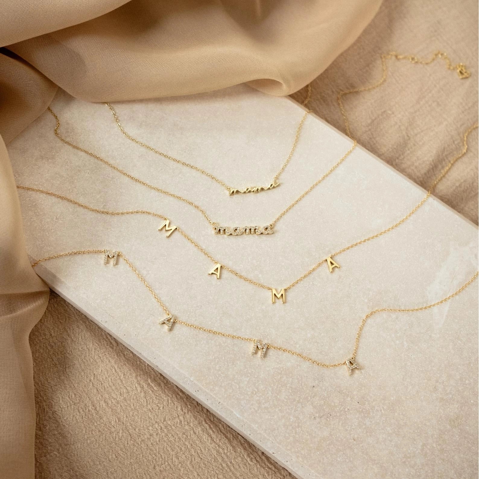 Mama Letter Necklace Silver 18K Gold Plated