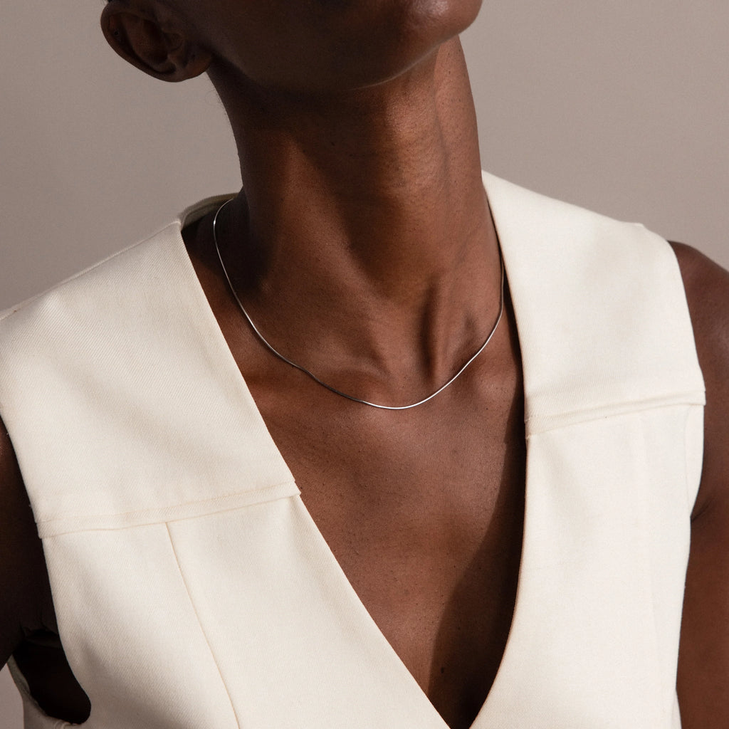 Dainty Herringbone Necklace Silver 18K Gold Plated