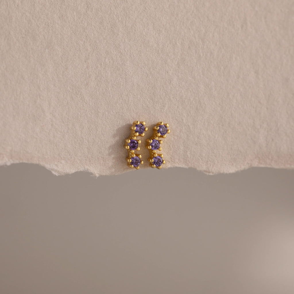 Amethyst Cluster Flatback Studs Silver 18K Gold Plated