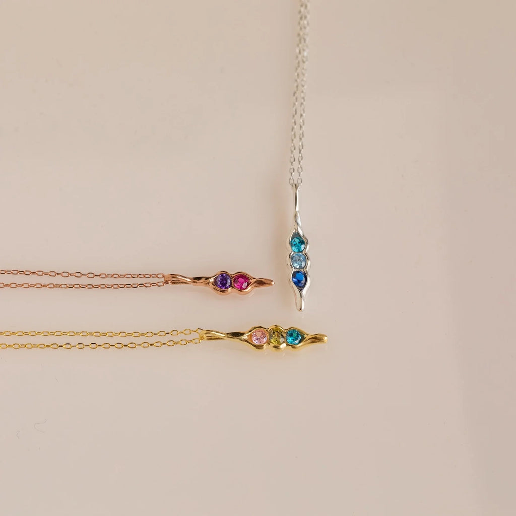 Vertical Pod Birthstone Necklace Silver 18K Gold Plated