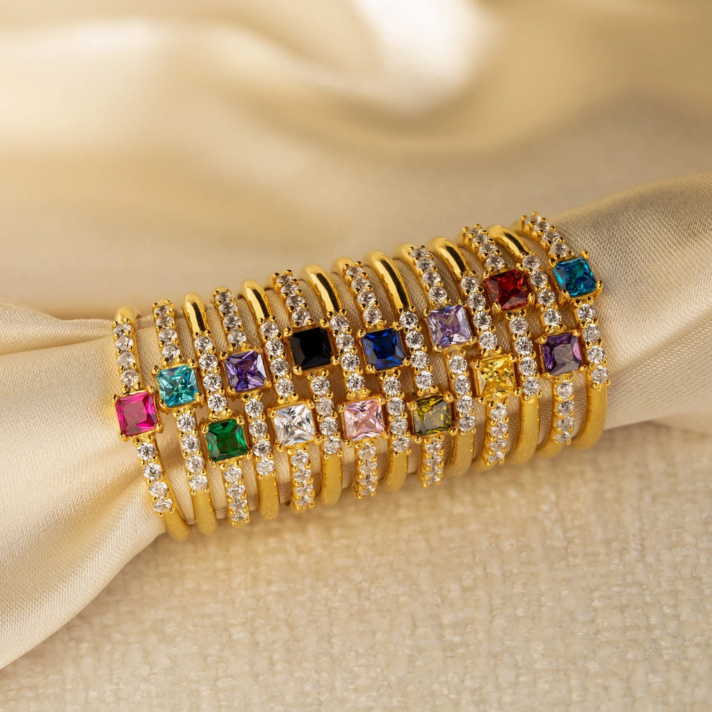 Regal Radiance: The Pave Princess Birthstone Ring