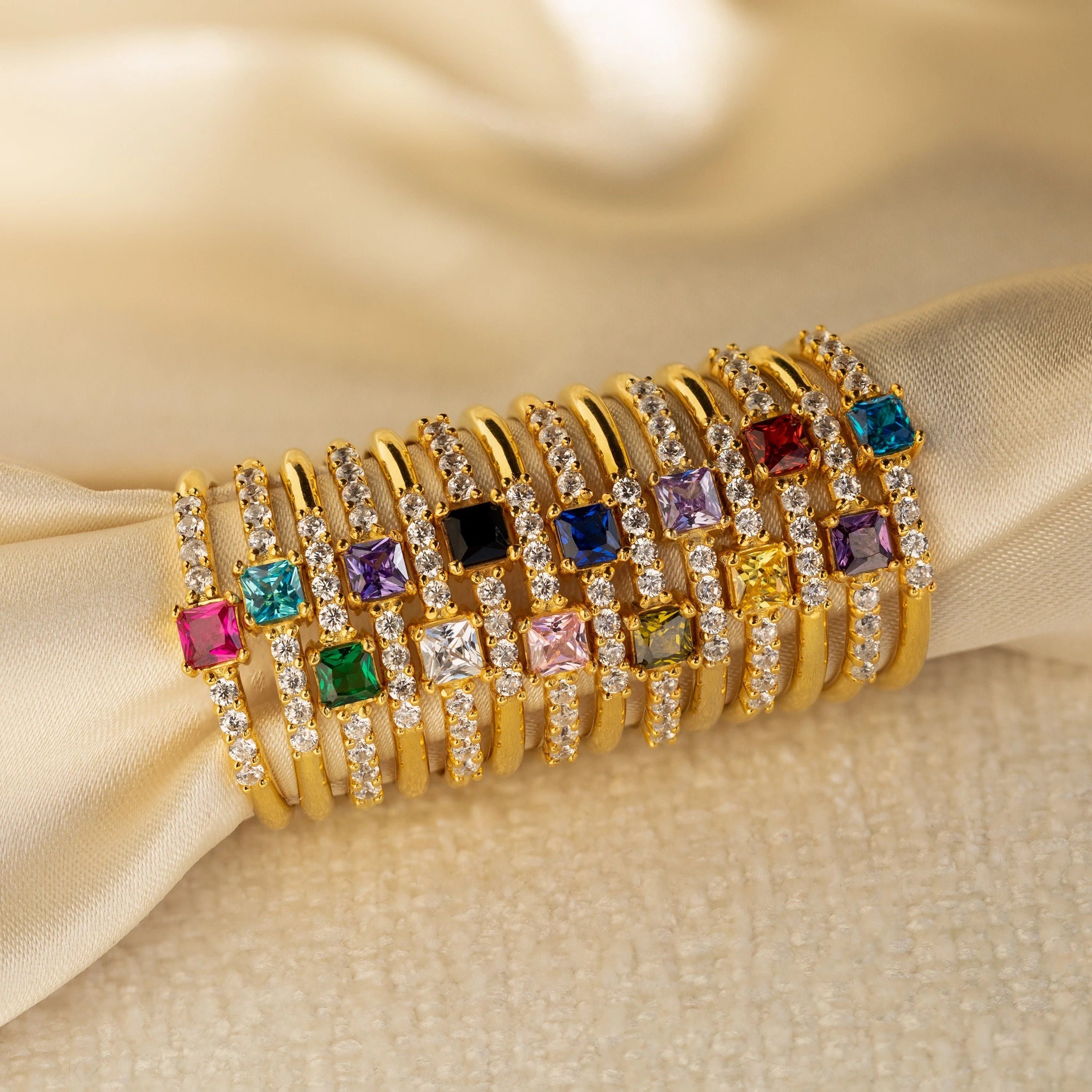 Regal Radiance: The Pave Princess Birthstone Ring
