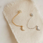 Moon & Star Chain Earrings Silver 18K Gold Plated