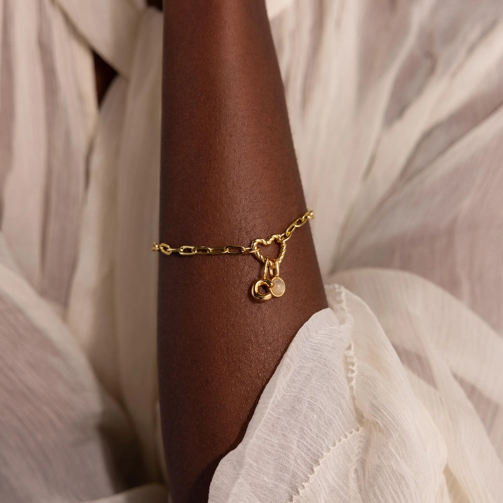 Heart Charm Paperclip Bracelet Silver 18K Gold Plated