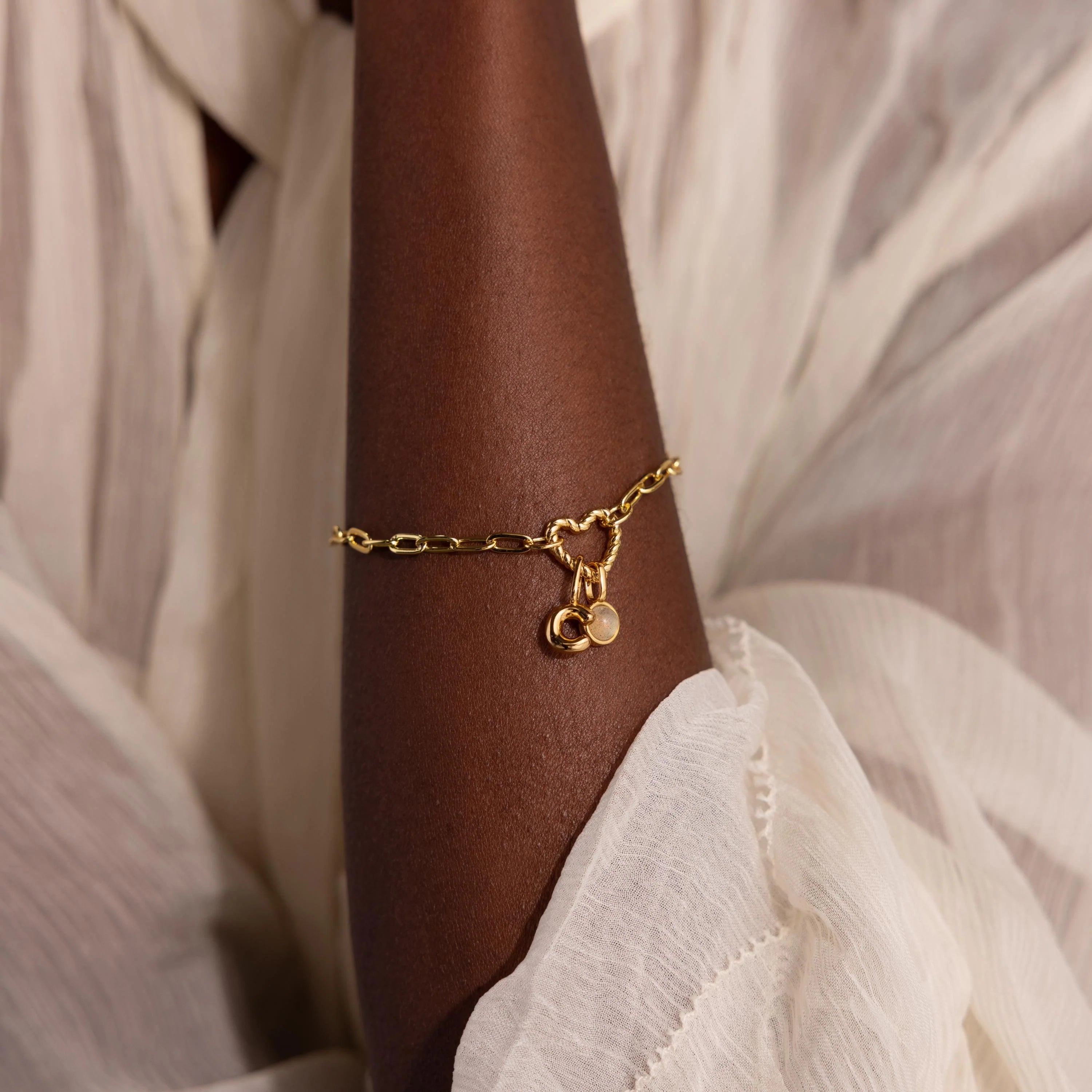 Heart Charm Paperclip Bracelet Silver 18K Gold Plated