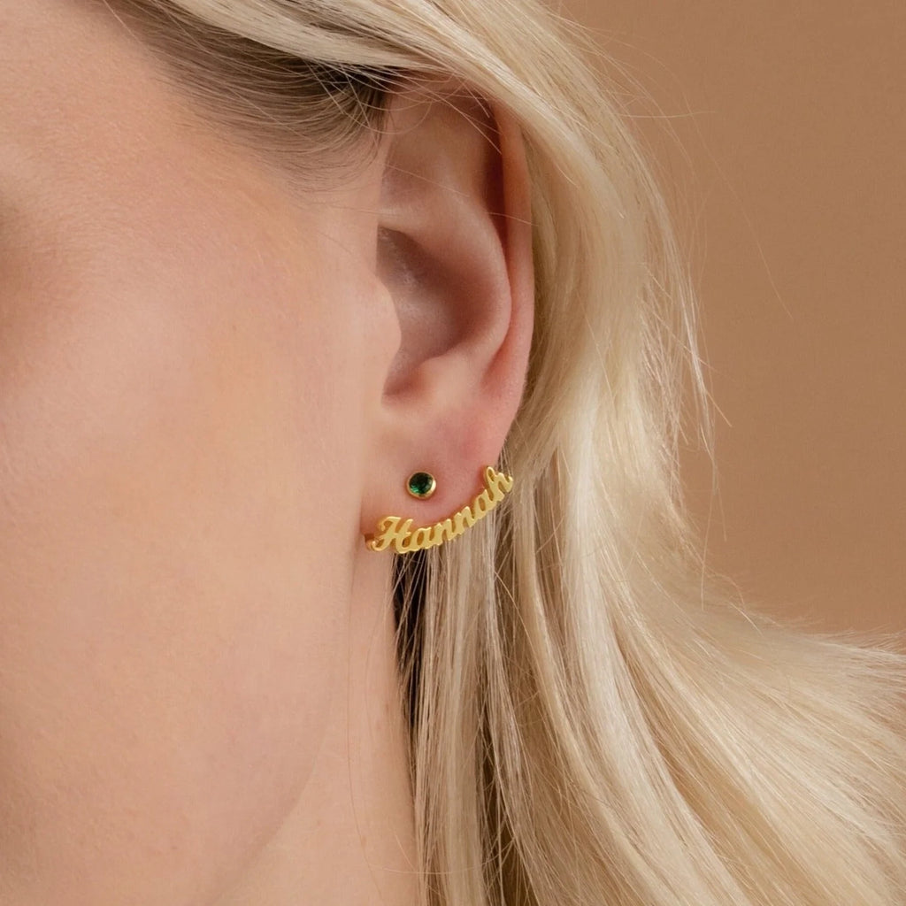 Personalized Birthstone Name Wrap-around Earrings
