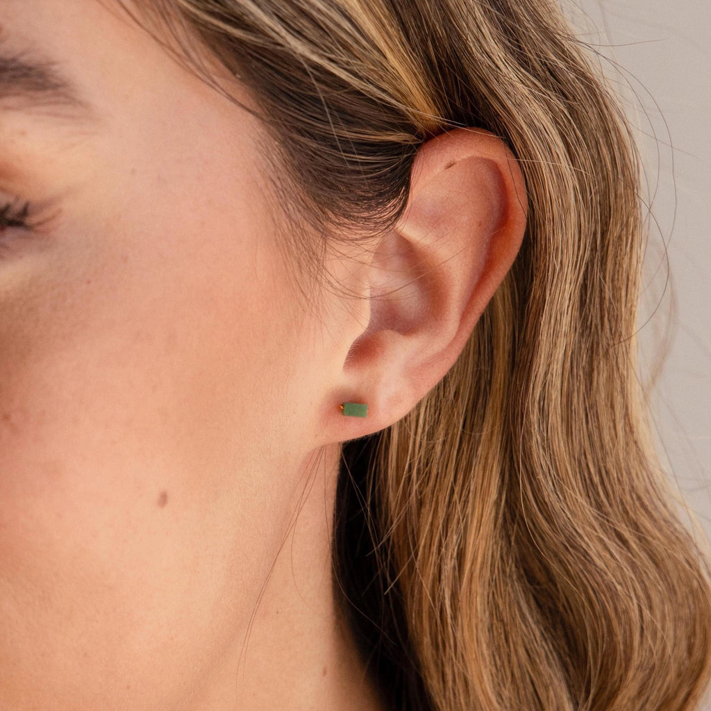 Jade Bar Studs Silver 18K Gold Plated