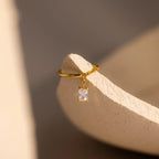 Diamond Drop Chain Ring Silver 18K Gold Plated